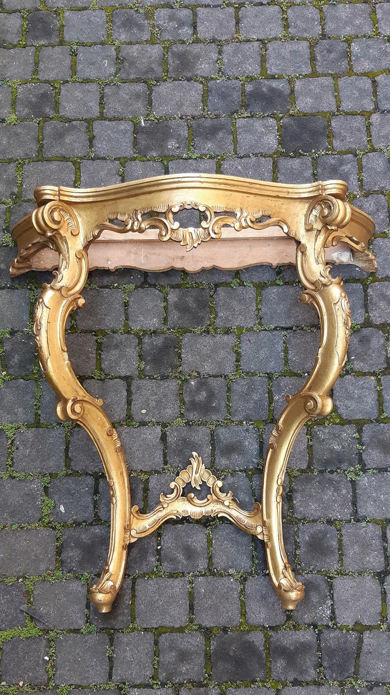 Carved and gilded wooden console table with mirror, early 20th century 10