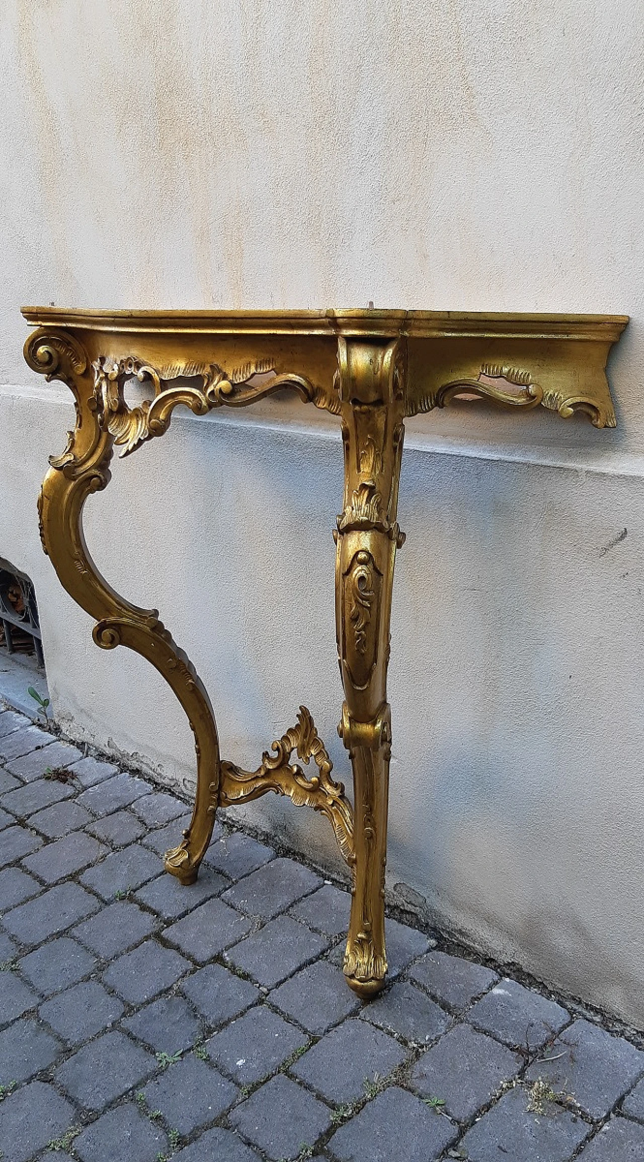 Carved and gilded wooden console table with mirror, early 20th century 11
