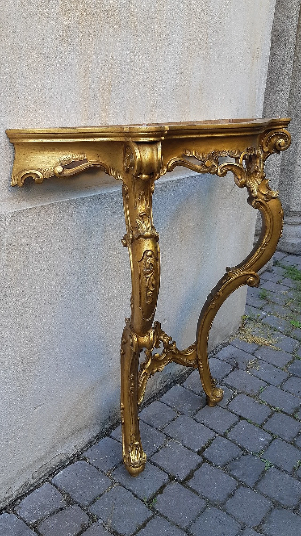 Carved and gilded wooden console table with mirror, early 20th century 12