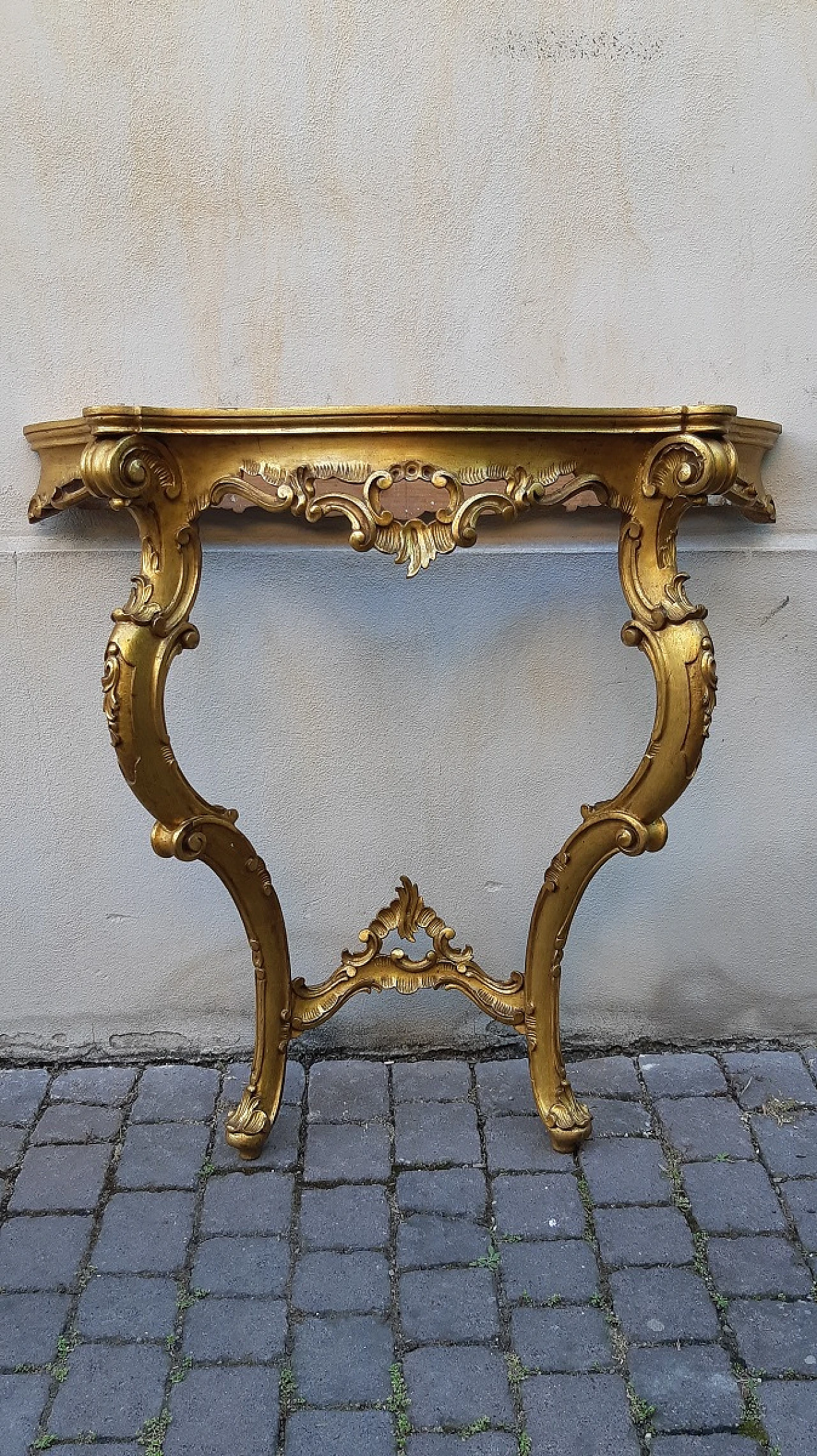 Carved and gilded wooden console table with mirror, early 20th century 13