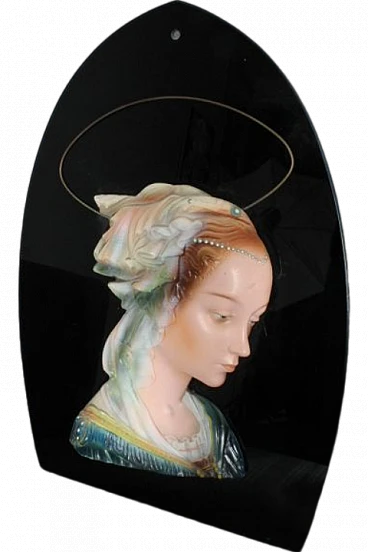 Madonna in terracotta su vetro nero di Manifattura Signa, anni '40