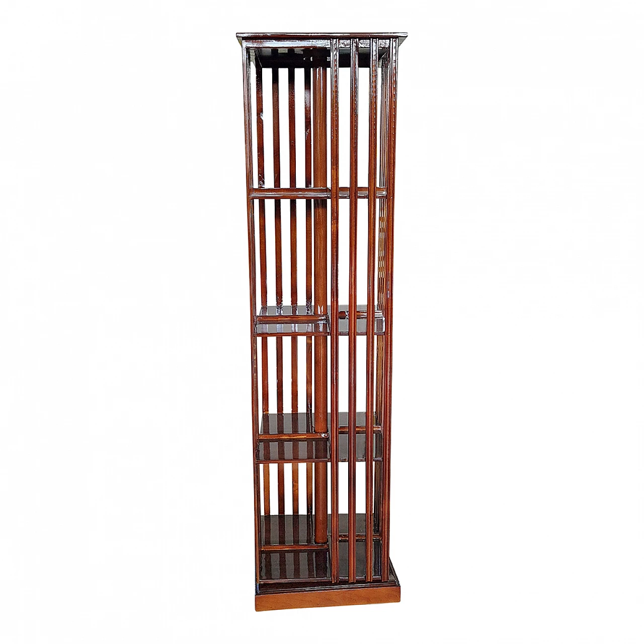 Libreria girevole quadrangolare in noce, anni '80 1