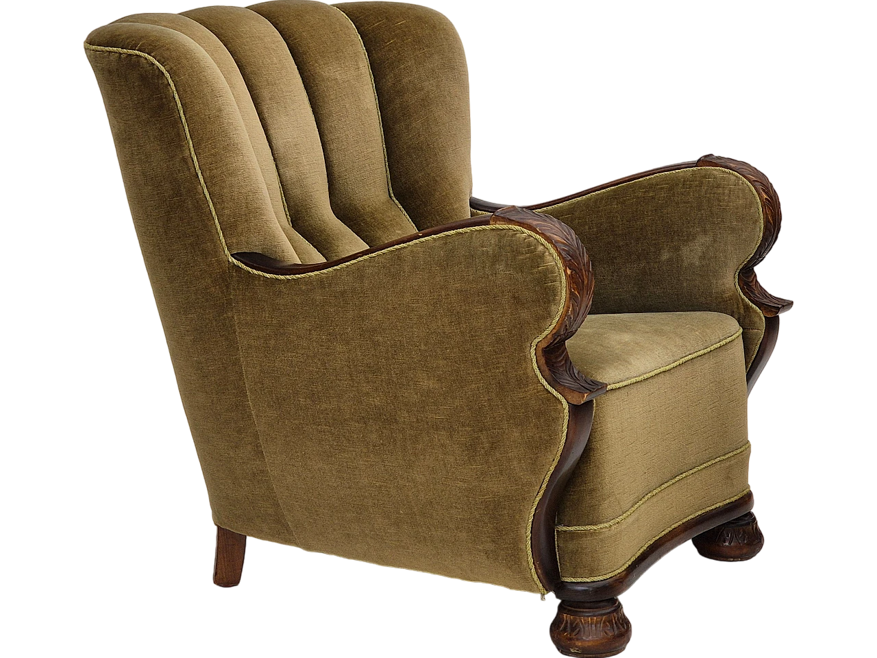 Danish green velvet and dark beech wood armchair, 1960s intOndo - Main Image