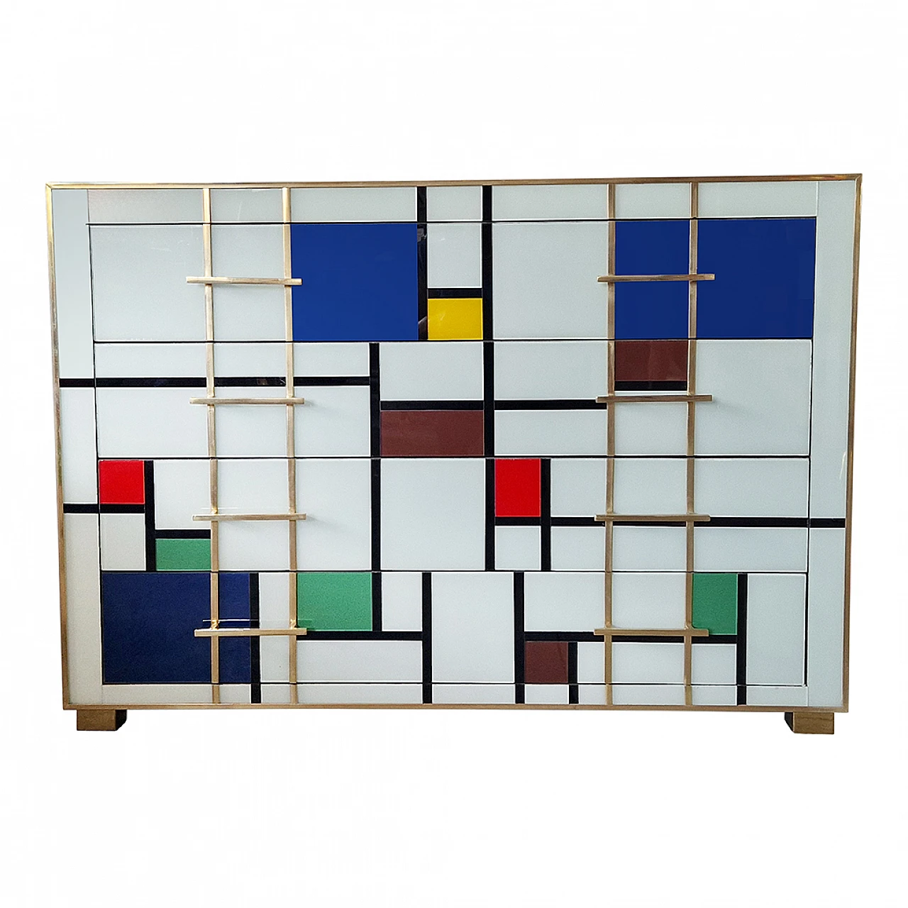 Comò a quattro cassetti in vetro di Murano in stile Mondrian, anni '80 1