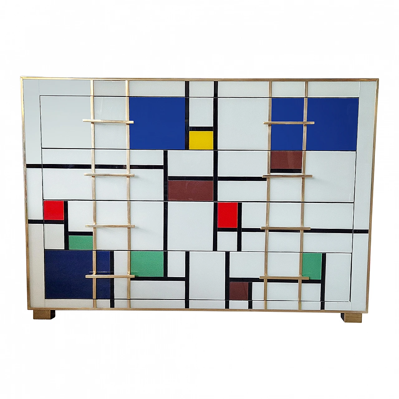 Comò a quattro cassetti in vetro di Murano in stile Mondrian, anni '80 2