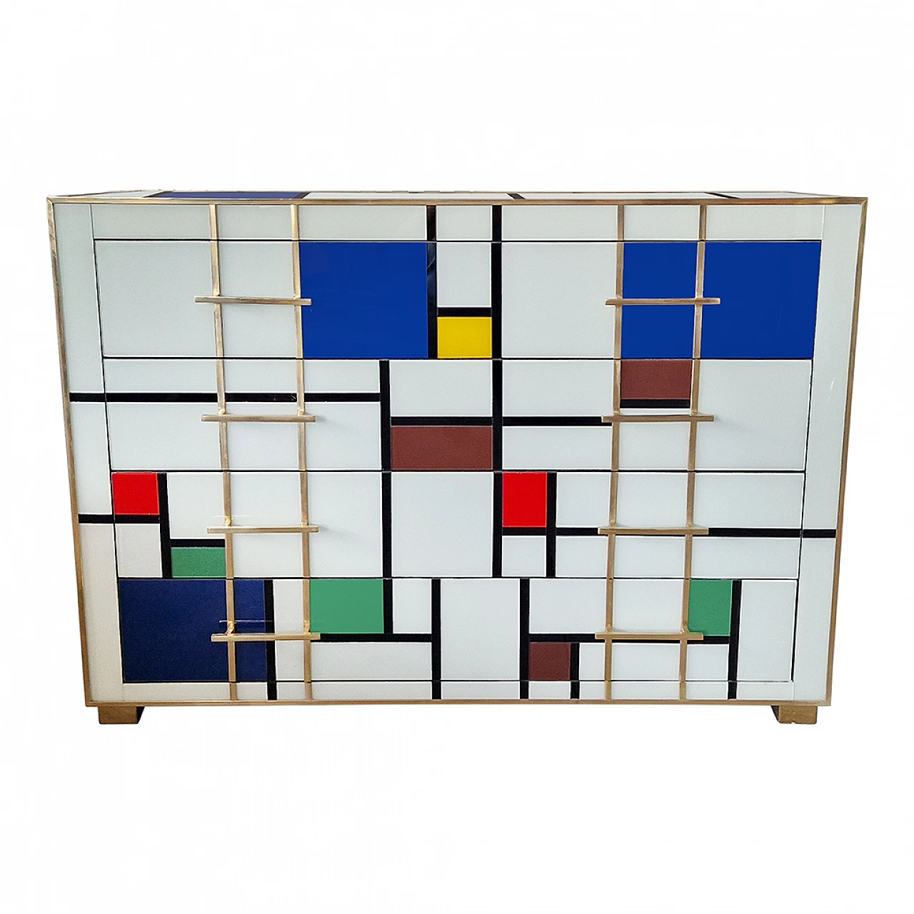 Comò a quattro cassetti in vetro di Murano in stile Mondrian, anni '80 3