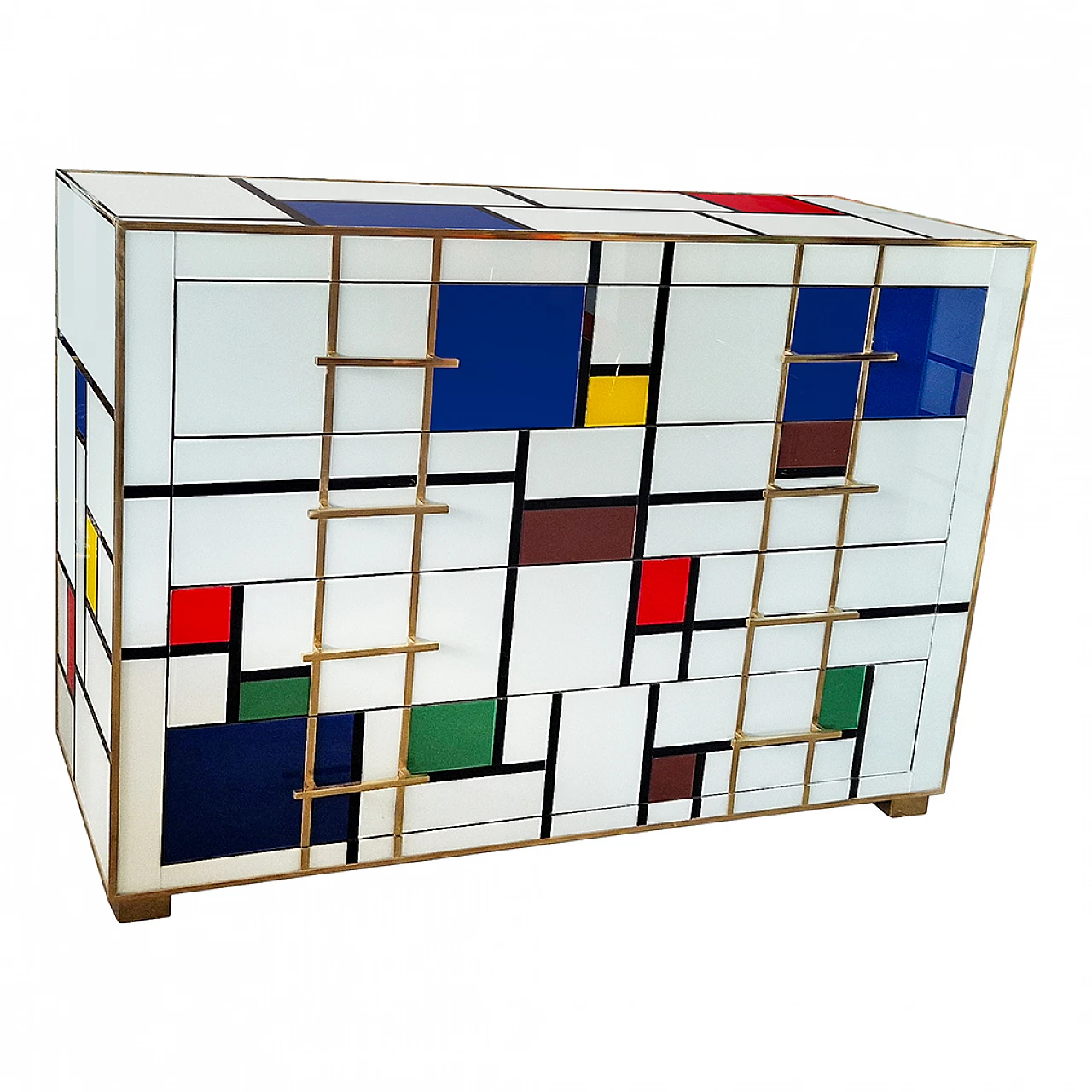 Comò a quattro cassetti in vetro di Murano in stile Mondrian, anni '80 5
