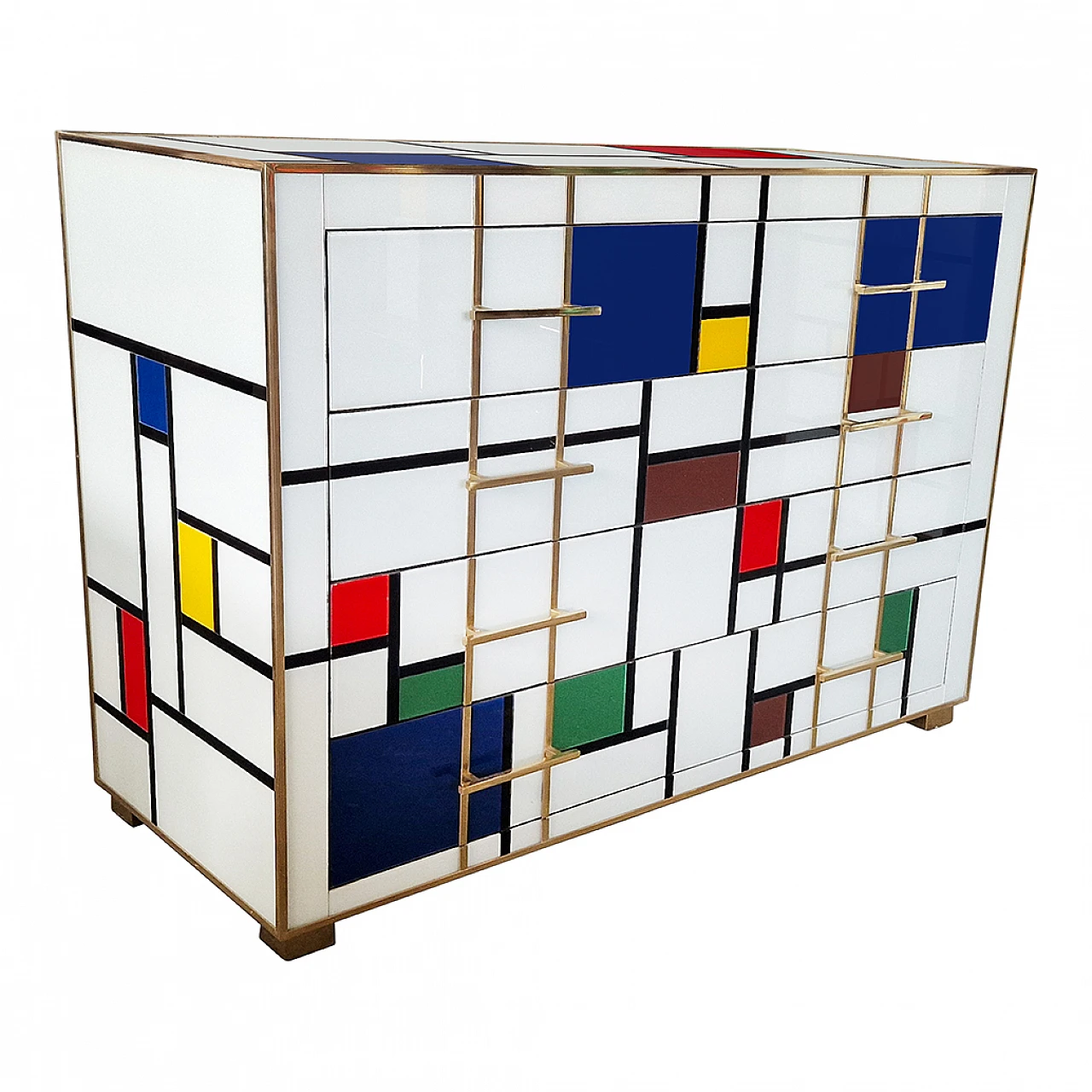 Comò a quattro cassetti in vetro di Murano in stile Mondrian, anni '80 6