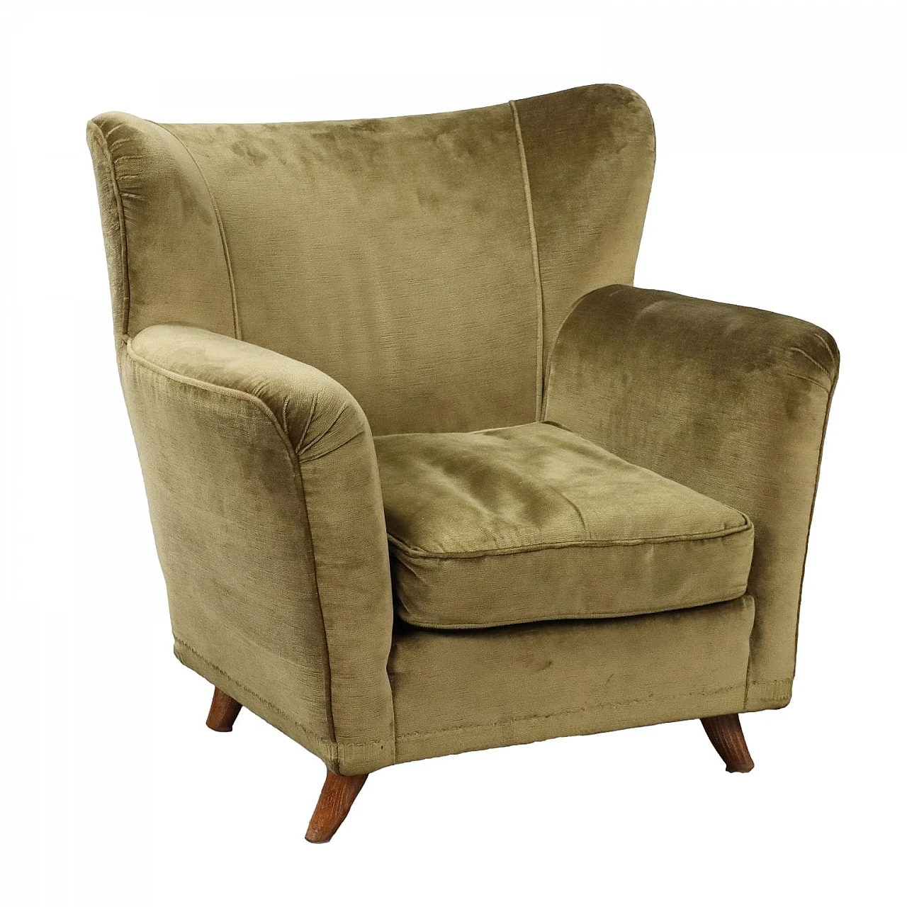 Armchair in green velvet with wooden feet, 1950s 1