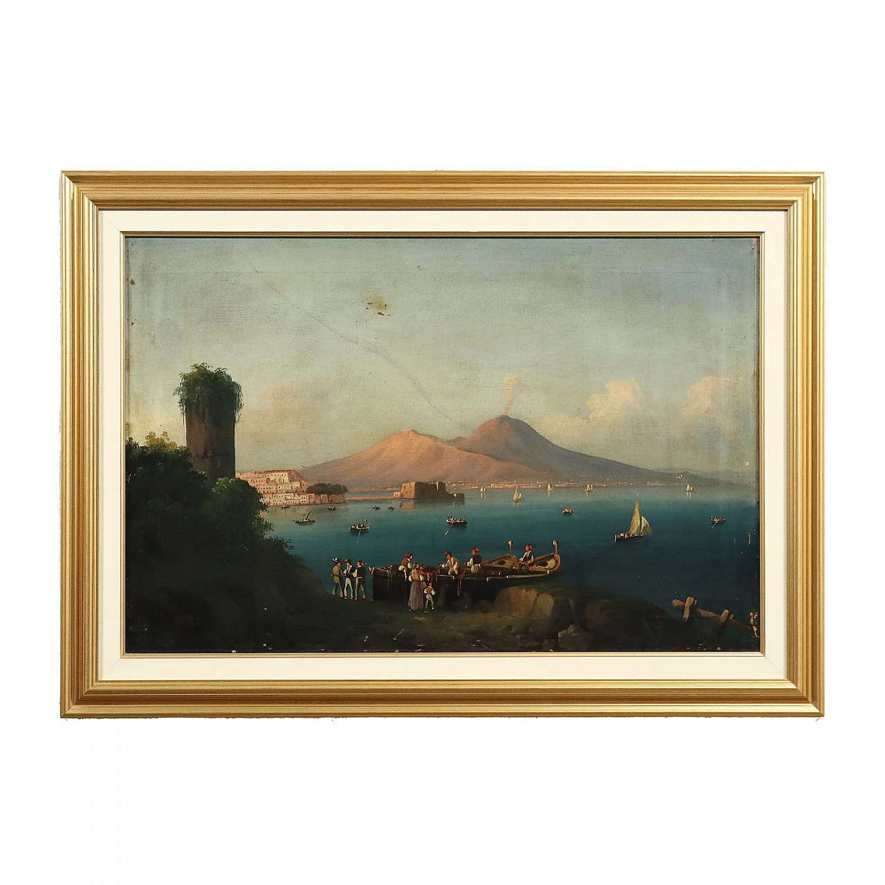 Veduta del Golfo di Napoli e del Vesuvio, dipinto a olio su tela, '800 1