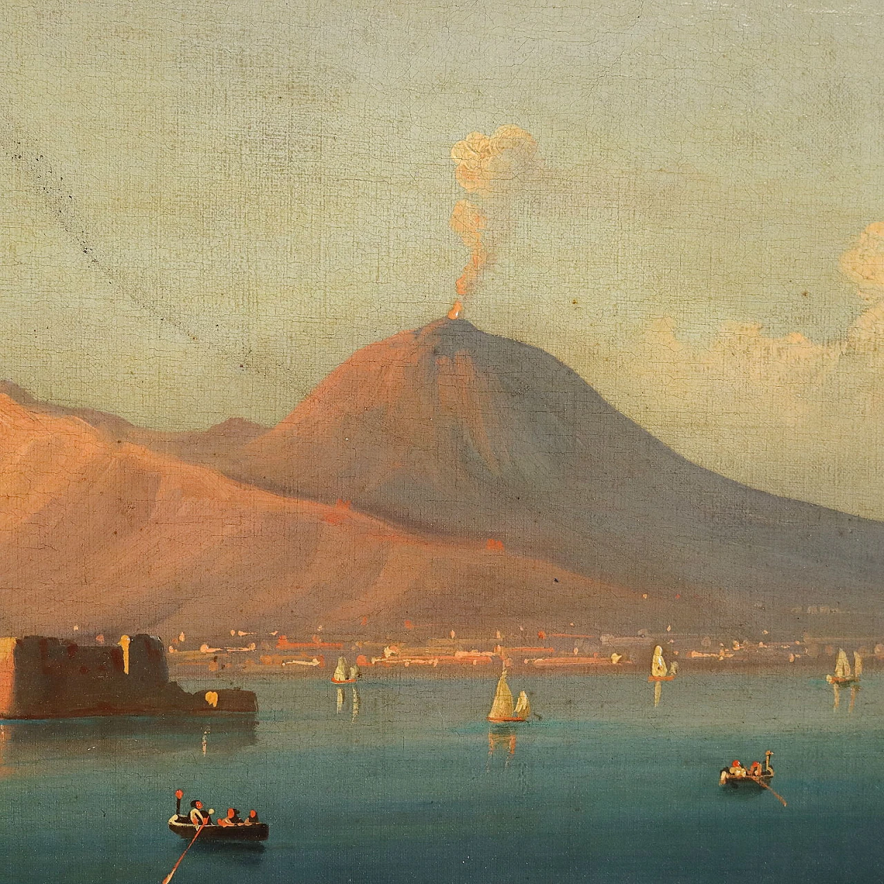 Veduta del Golfo di Napoli e del Vesuvio, dipinto a olio su tela, '800 3