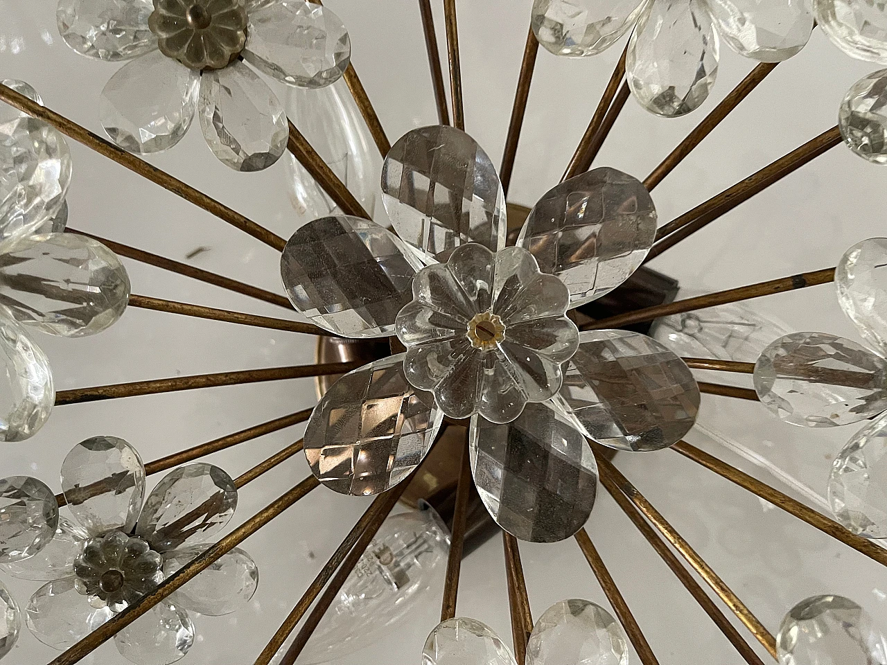 Plafoniera con fiori in vetro di Murano trasparente e blu, anni '60 6