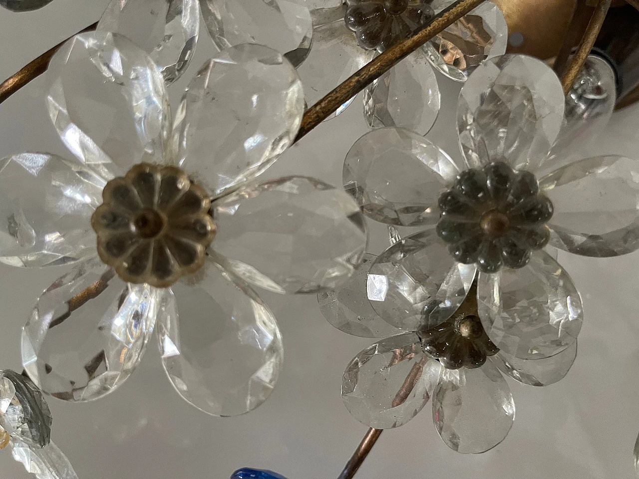 Plafoniera con fiori in vetro di Murano trasparente e blu, anni '60 7