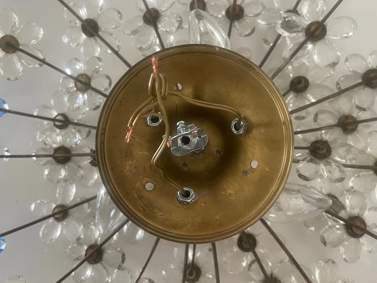 Plafoniera con fiori in vetro di Murano trasparente e blu, anni '60 8