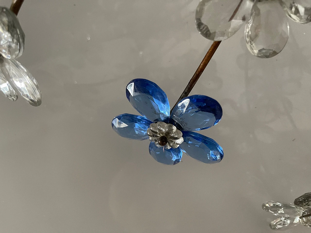 Plafoniera con fiori in vetro di Murano trasparente e blu, anni '60 10