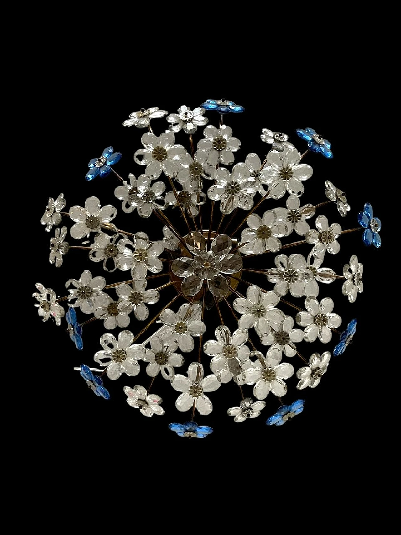 Plafoniera con fiori in vetro di Murano trasparente e blu, anni '60 11