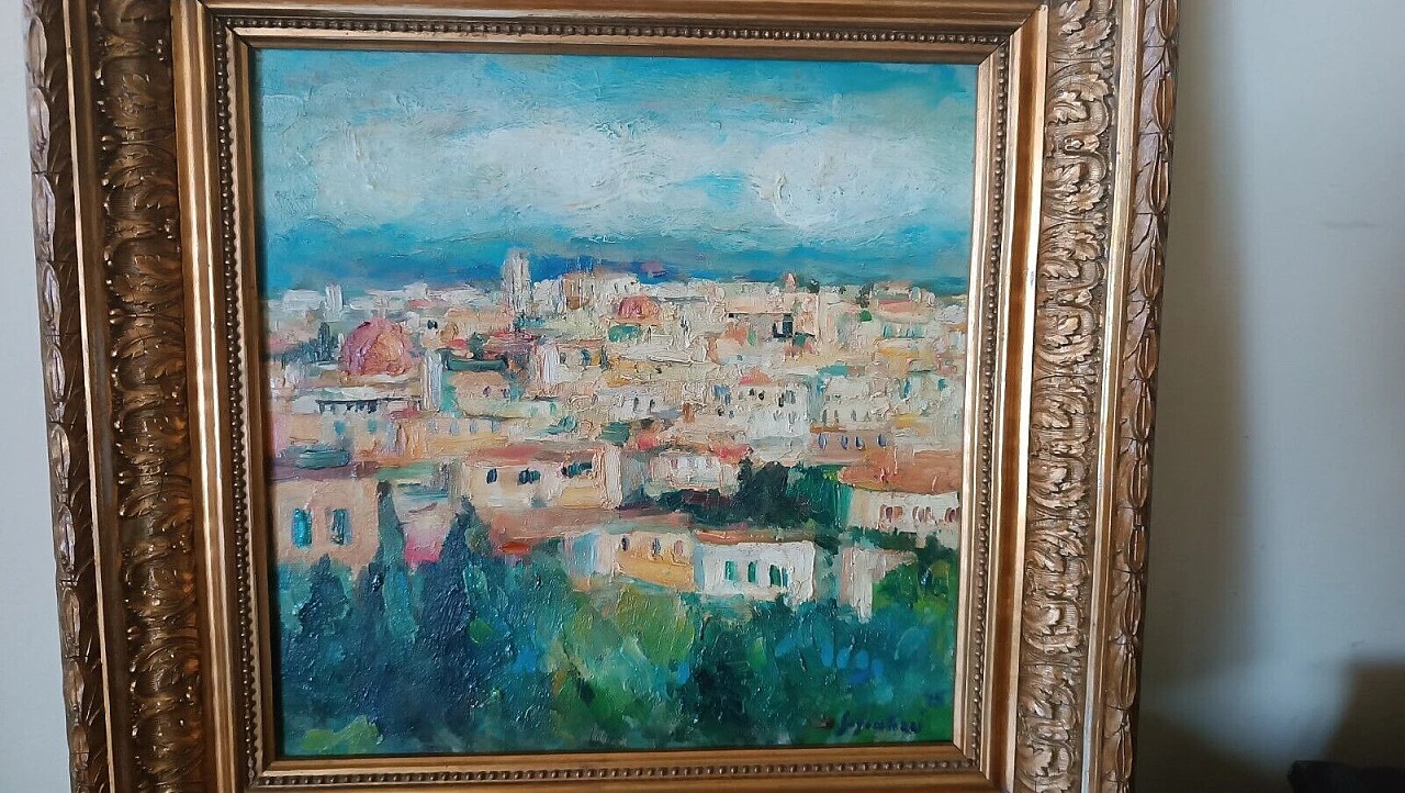 Sergio Scatizzi, glimpse of Lucca, oil painting on panel, 1945 3
