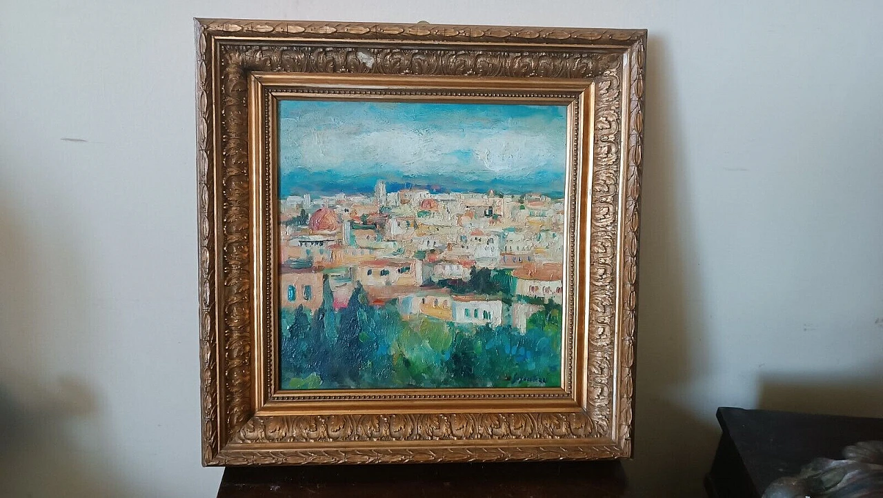 Sergio Scatizzi, glimpse of Lucca, oil painting on panel, 1945 4