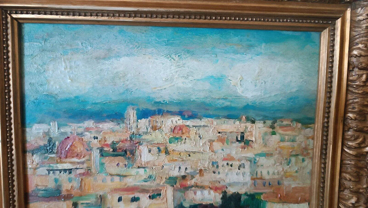 Sergio Scatizzi, glimpse of Lucca, oil painting on panel, 1945 6