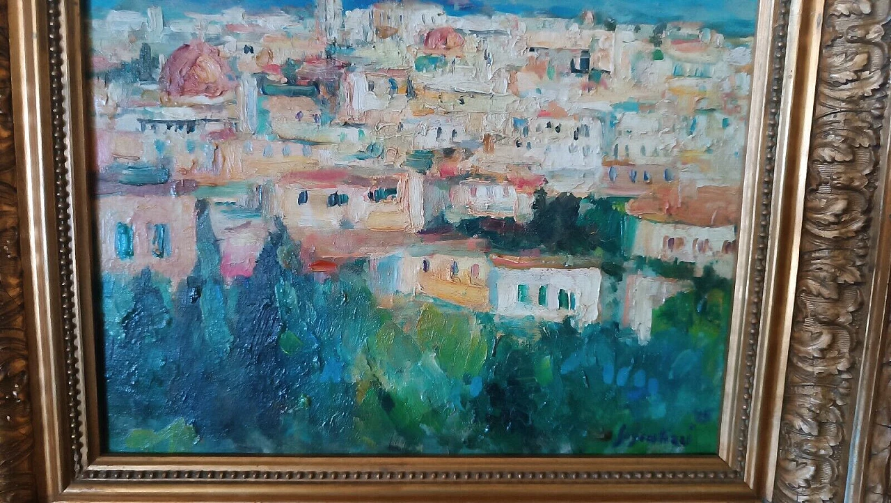 Sergio Scatizzi, glimpse of Lucca, oil painting on panel, 1945 7