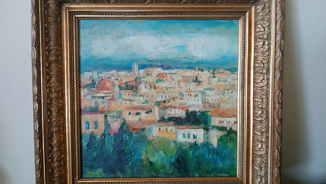 Sergio Scatizzi, glimpse of Lucca, oil painting on panel, 1945 9