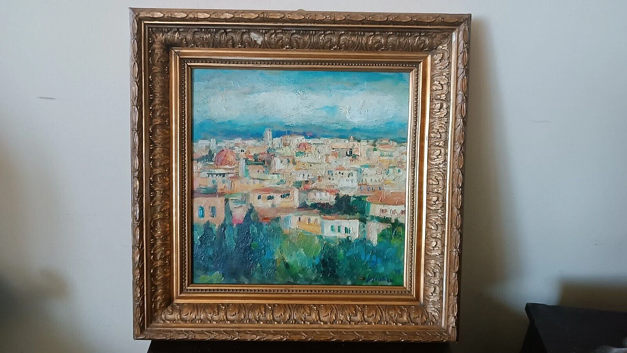 Sergio Scatizzi, glimpse of Lucca, oil painting on panel, 1945 10