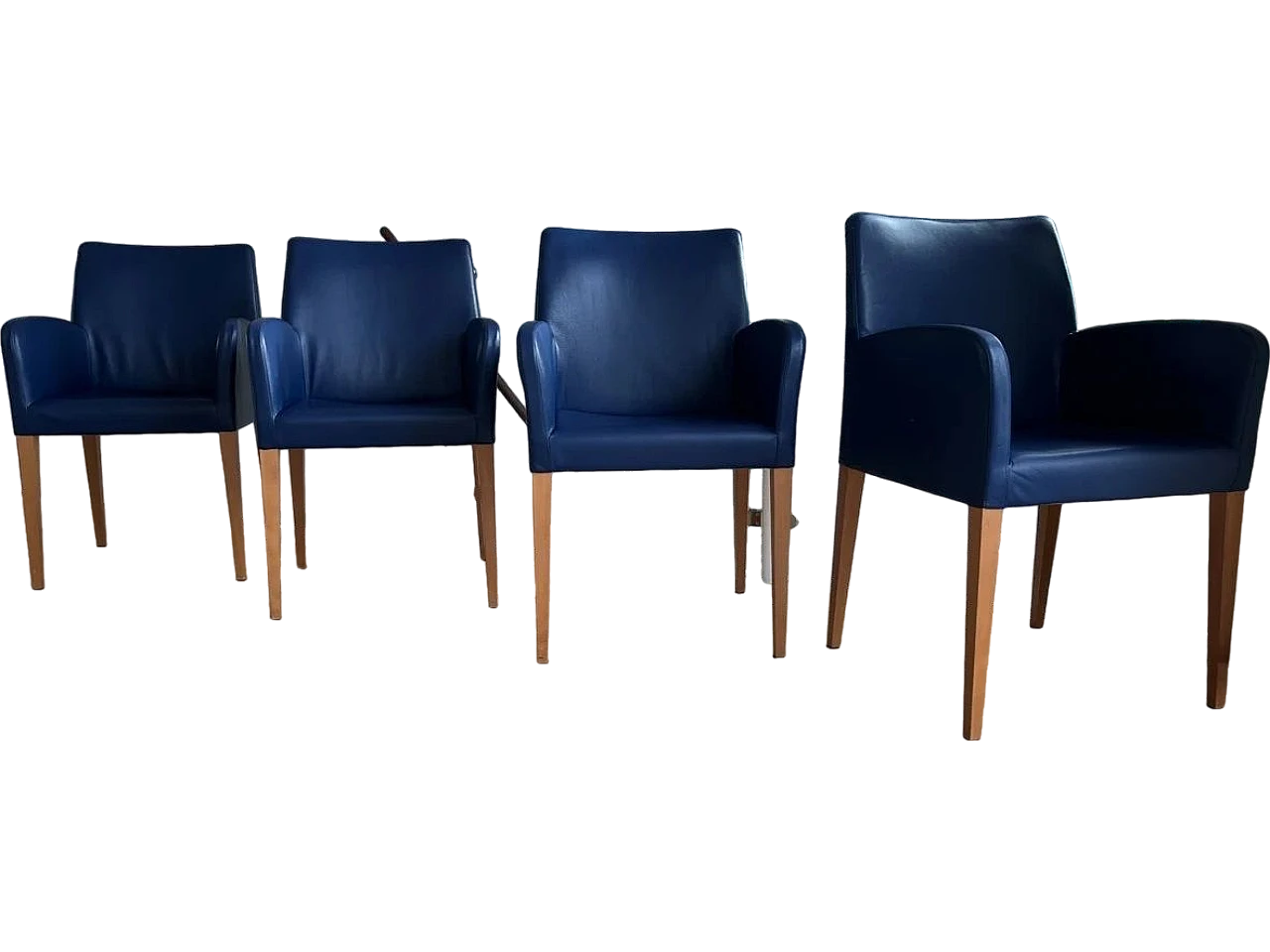 4 Liz blue grained leather armchairs by Poltorna Frau 21