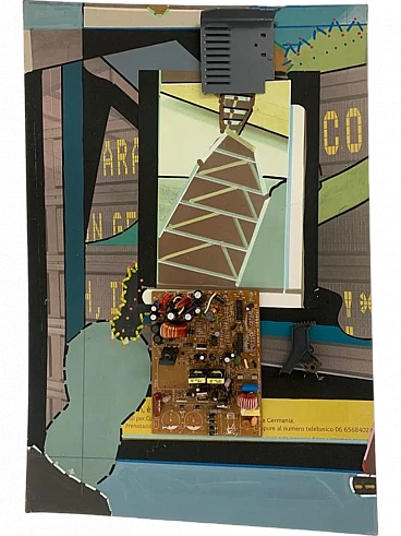 Renato Volpini, composition, mixed media work on panel, 1970