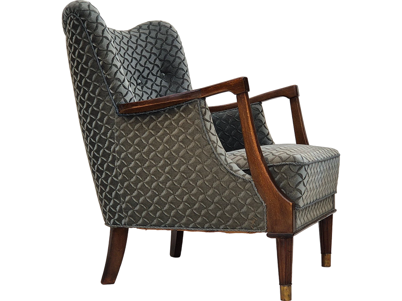 Poltrona danese in faggio e velluto, anni '60 21