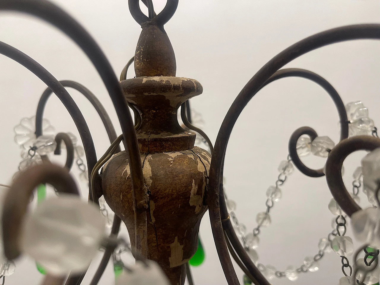 Lampadario con gocce in vetro verde di Murano, anni '40 12