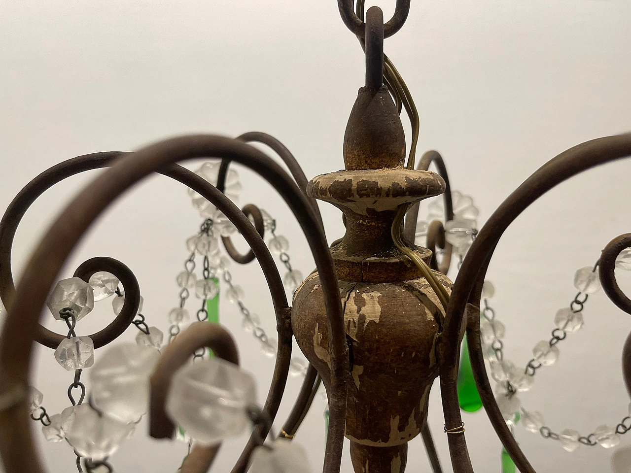 Lampadario con gocce in vetro verde di Murano, anni '40 13