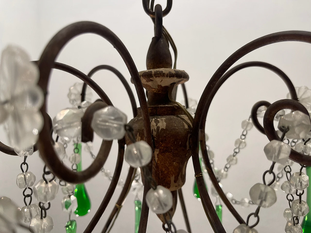 Lampadario con gocce in vetro verde di Murano, anni '40 15