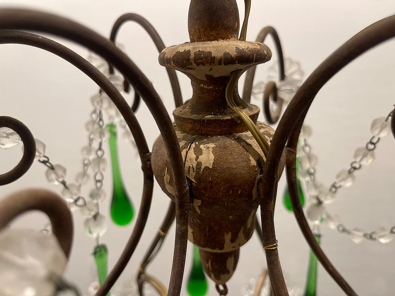 Lampadario con gocce in vetro verde di Murano, anni '40 16