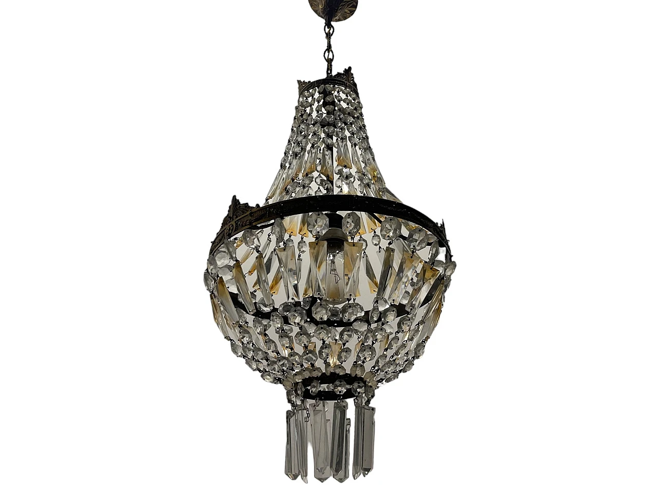 Bronze and crystal basket chandelier, 1960s 1