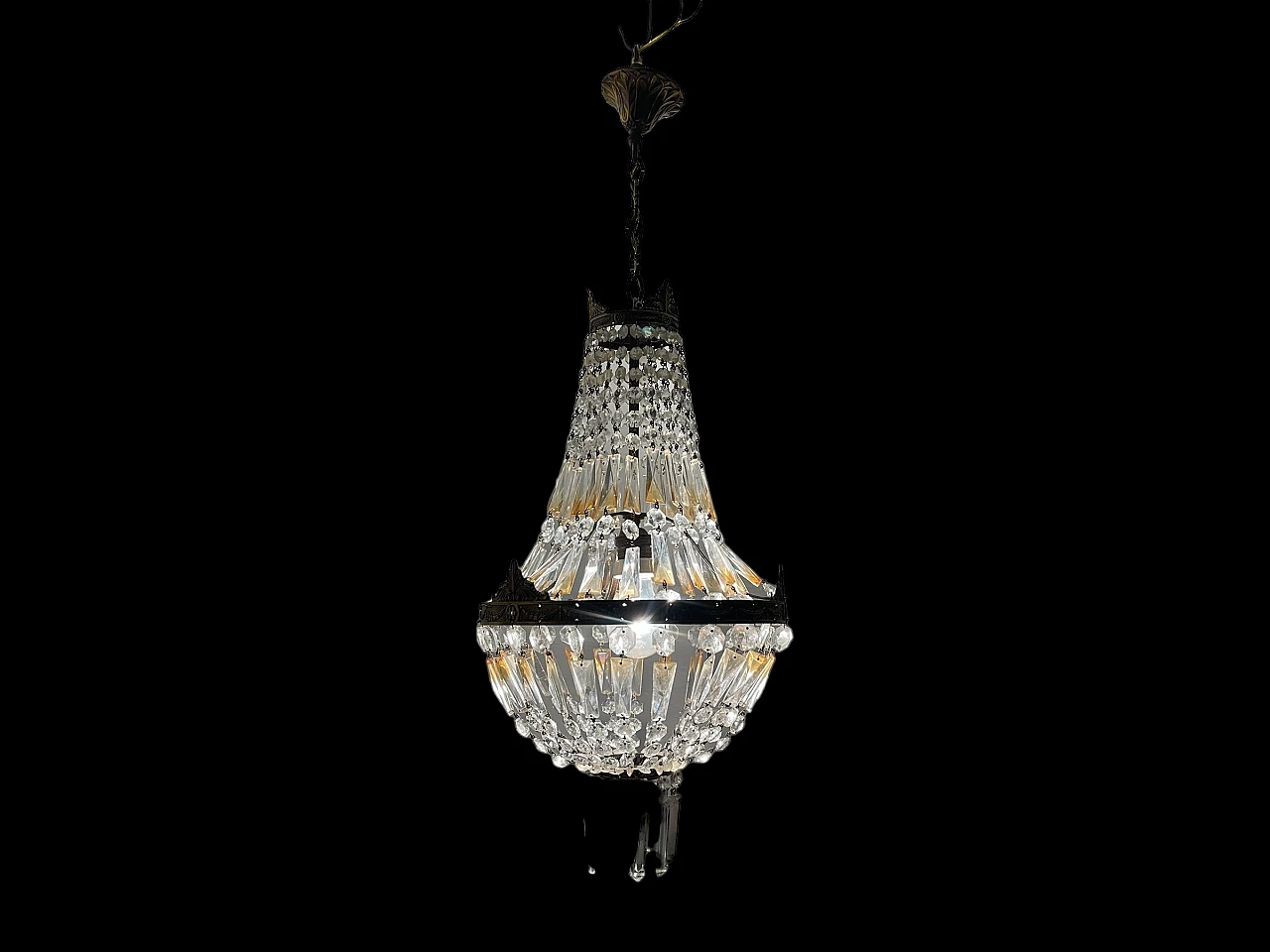 Bronze and crystal basket chandelier, 1960s 4