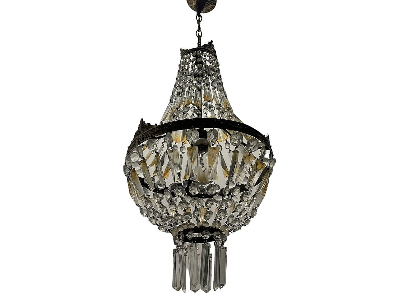 Bronze and crystal basket chandelier, 1960s 5