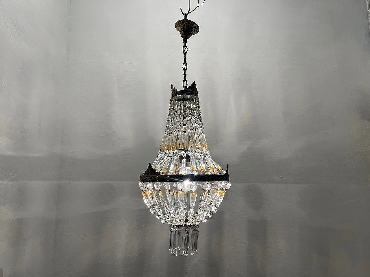 Bronze and crystal basket chandelier, 1960s 6