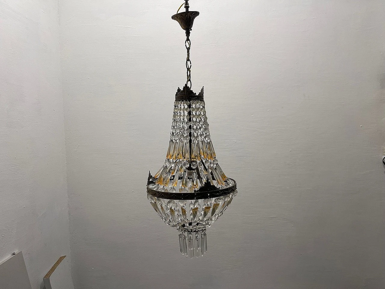 Bronze and crystal basket chandelier, 1960s 7