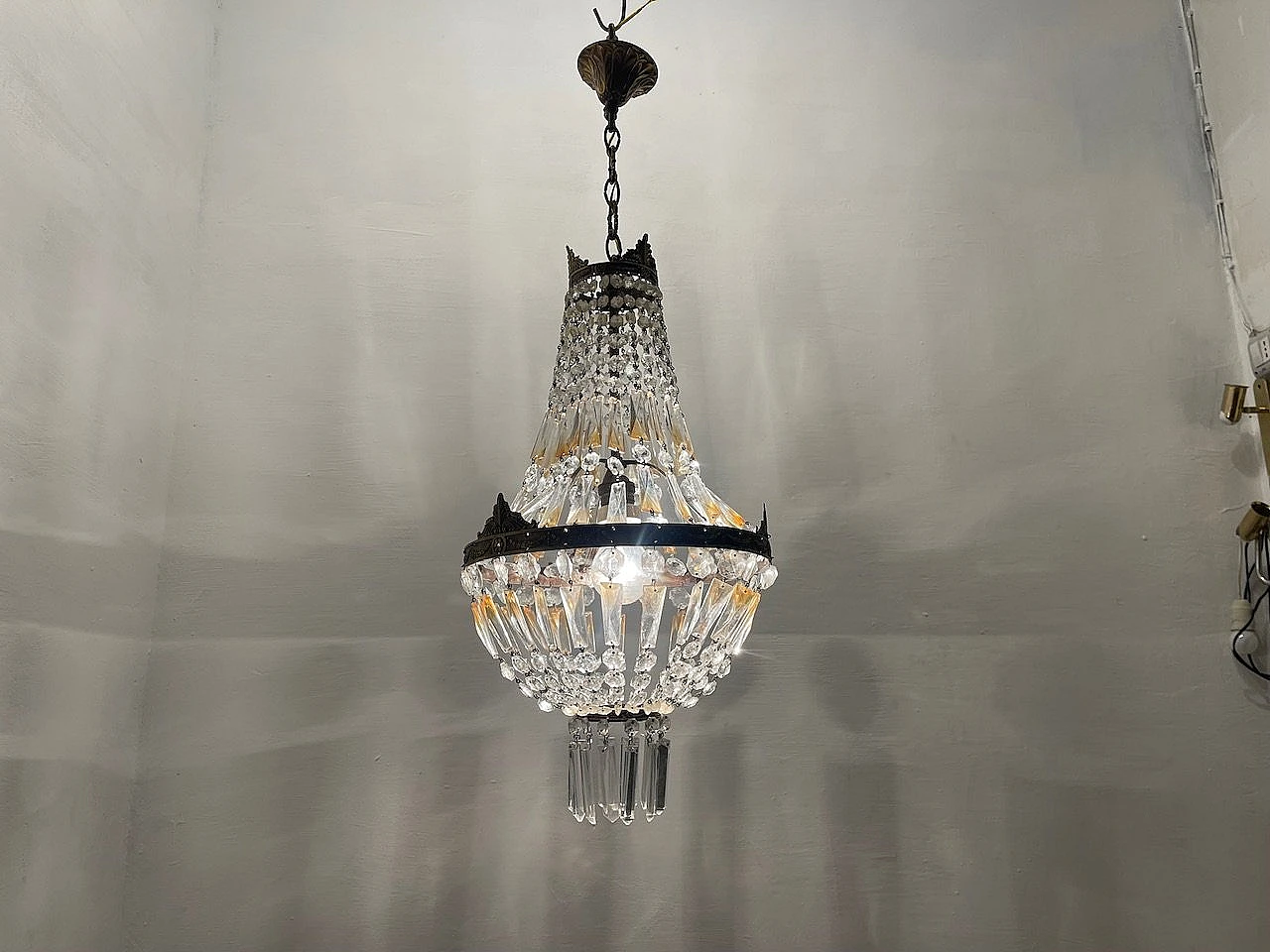 Bronze and crystal basket chandelier, 1960s 8