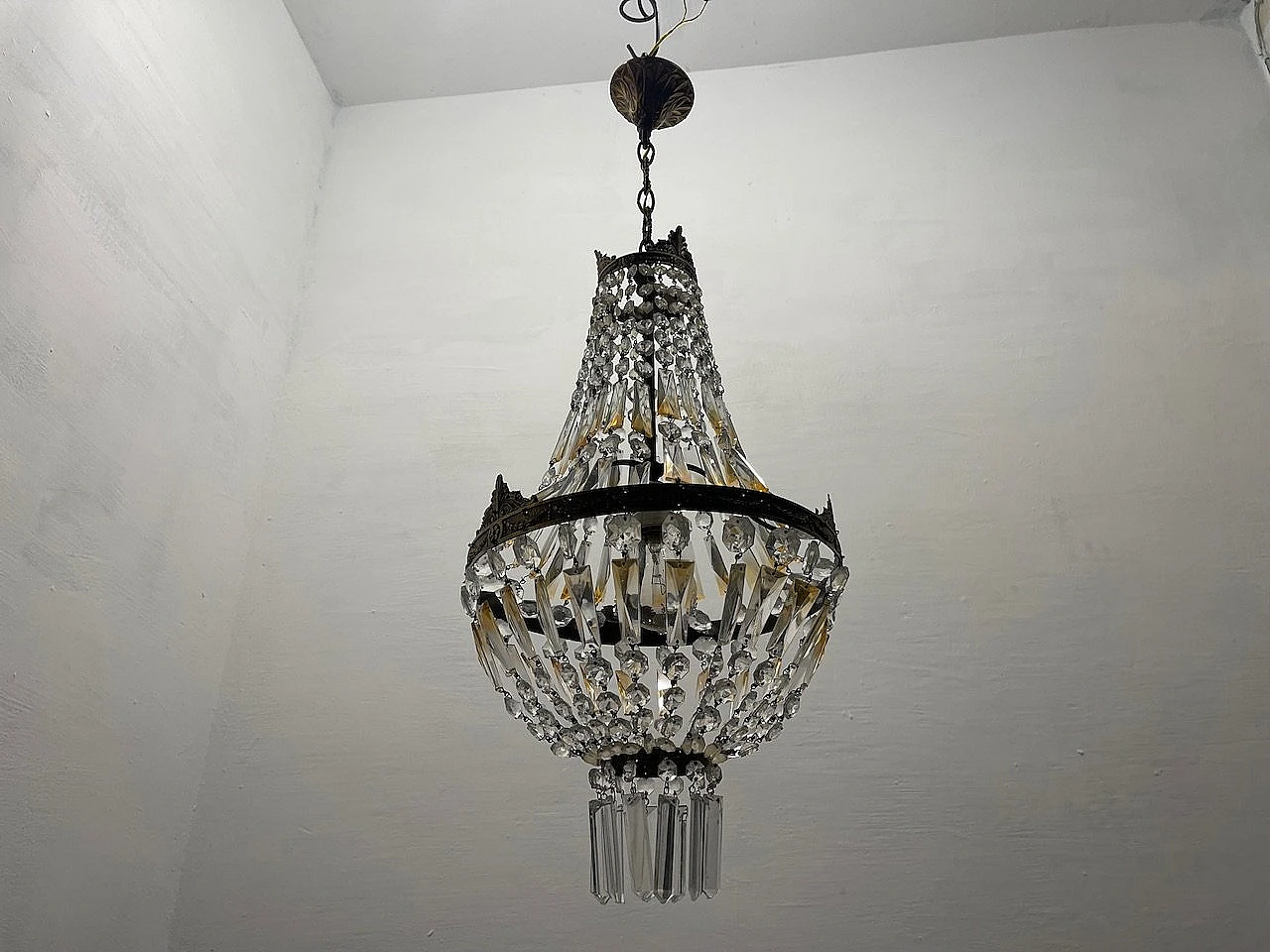 Bronze and crystal basket chandelier, 1960s 11
