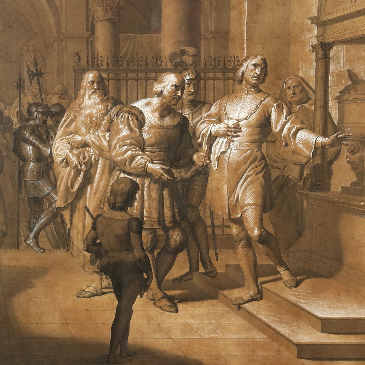 Ludovico il Moro on Beatrice's tomb, mixed technique, 19th century 3