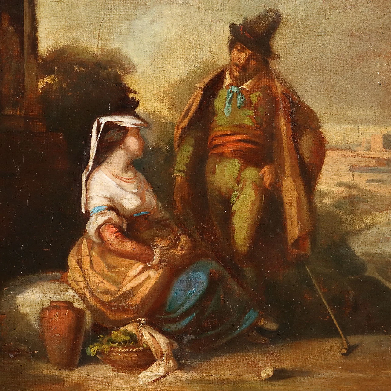 Achille Vertunni, Paesaggio con figure, olio su tela, '800 3