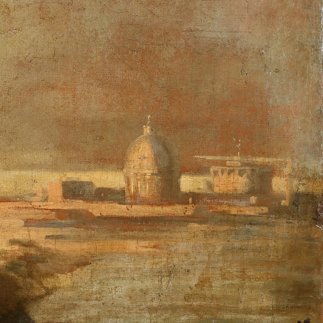 Achille Vertunni, Paesaggio con figure, olio su tela, '800 5