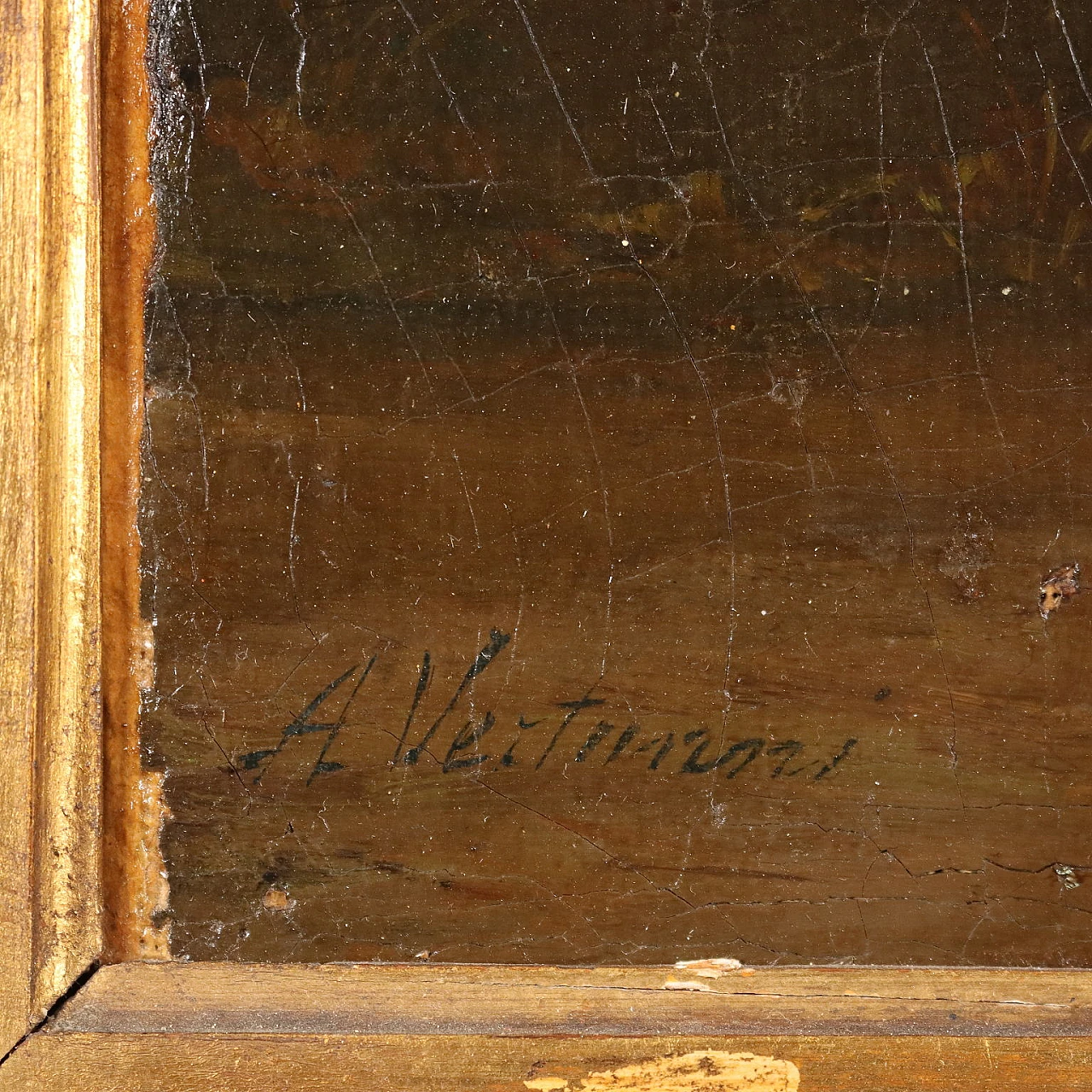 Achille Vertunni, Paesaggio con figure, olio su tela, '800 6