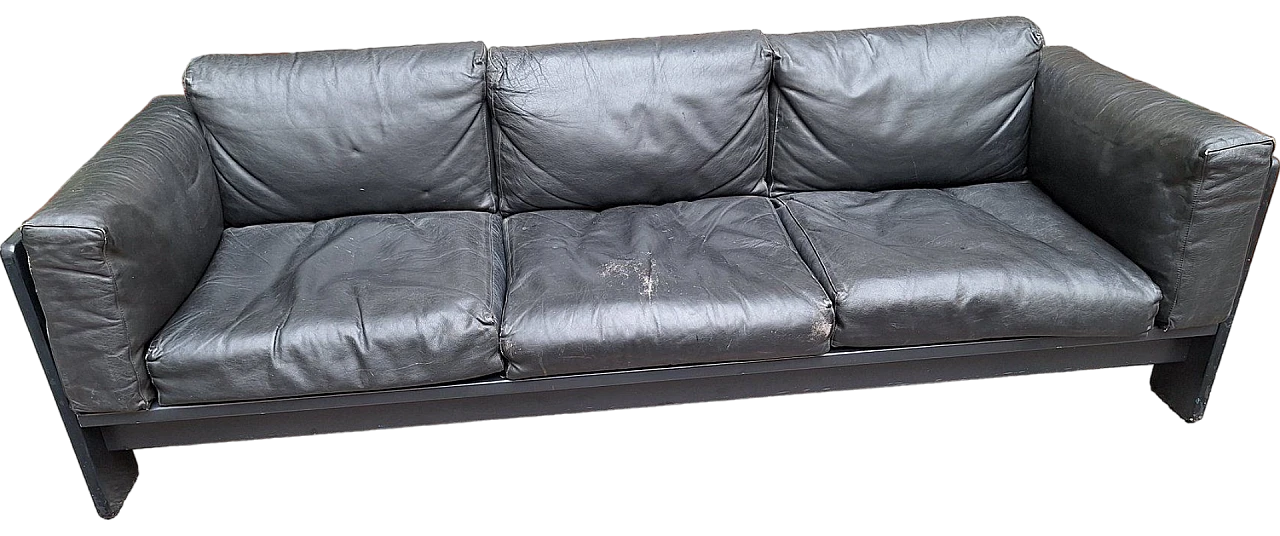 CAVADORE Bansa Divano A 2 Posti In Pelle, Imbottito, Dimensioni 148x94x95 Cm, Nero, Con Piedi In Legno