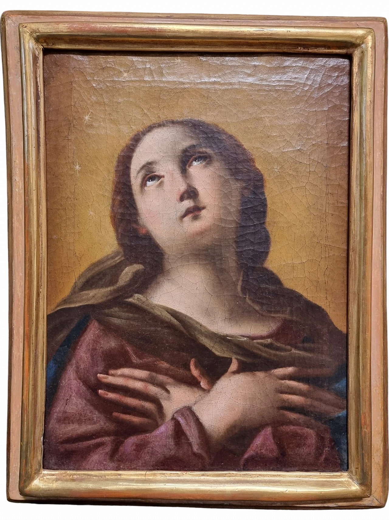 Dipinto raffigurante Madonna con cornice laccata e dorata, '600 5