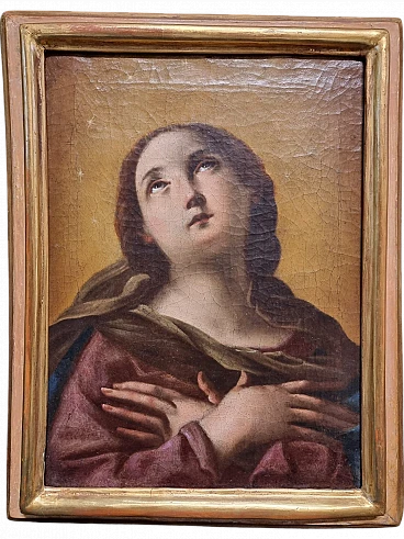 Dipinto raffigurante Madonna con cornice laccata e dorata, '600