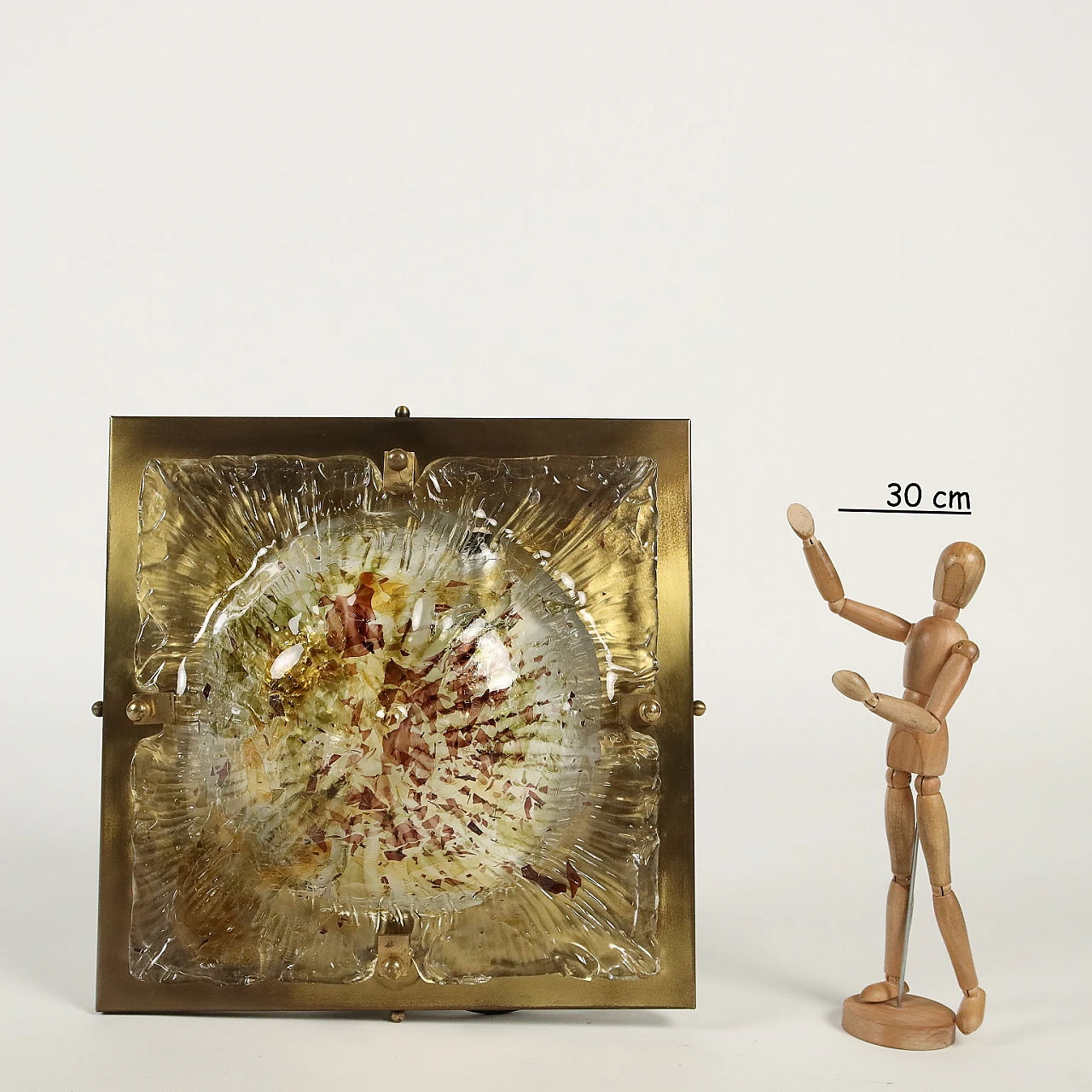 Square brass and blown glass lamp, 1980s 2