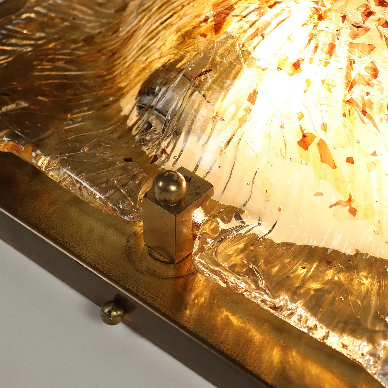 Square brass and blown glass lamp, 1980s 5