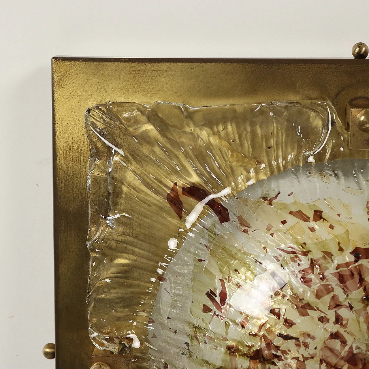 Square brass and blown glass lamp, 1980s 6